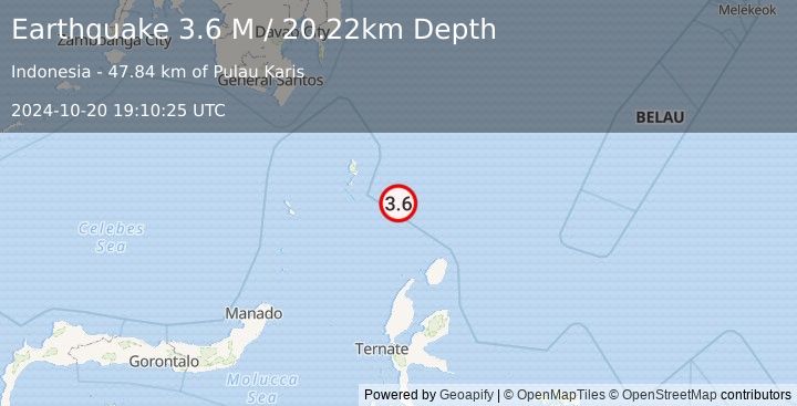 Earthquake Talaud Islands, Indonesia (3.6 M) (2024-10-20 19:10:25 UTC)