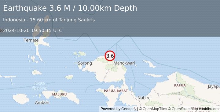 Earthquake West Papua Region, Indonesia (3.6 M) (2024-10-20 19:50:15 UTC)