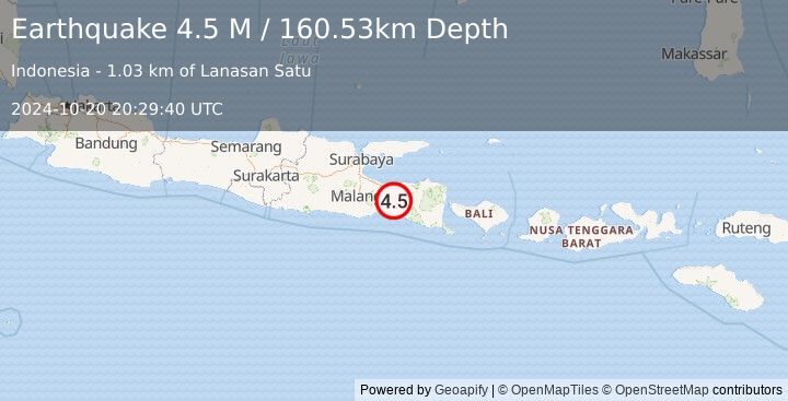 Earthquake Java, Indonesia (4.5 M) (2024-10-20 20:29:40 UTC)