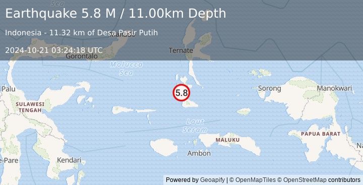 Earthquake Halmahera, Indonesia (5.8 M) (2024-10-21 03:24:18 UTC)