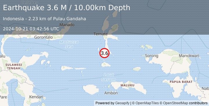 Earthquake Halmahera, Indonesia (3.6 M) (2024-10-21 03:42:56 UTC)