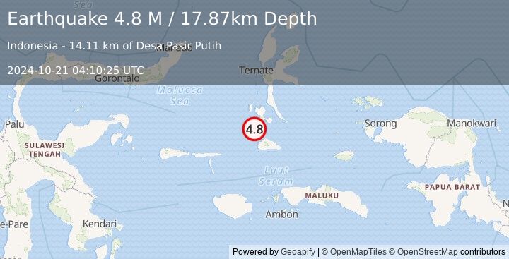 Earthquake Halmahera, Indonesia (4.8 M) (2024-10-21 04:10:25 UTC)