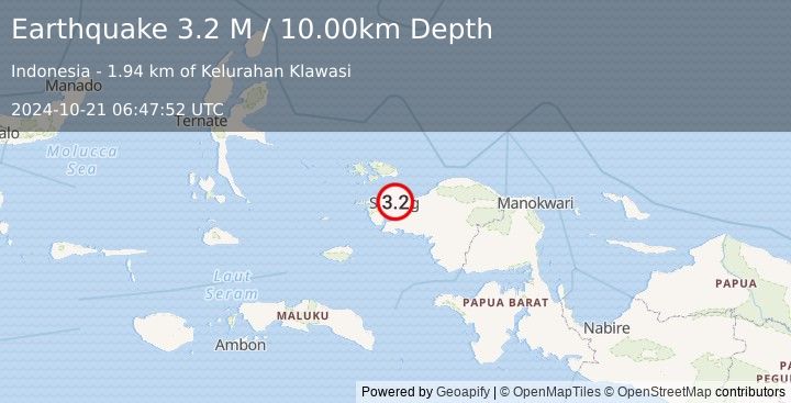 Earthquake West Papua Region, Indonesia (3.2 M) (2024-10-21 06:47:52 UTC)