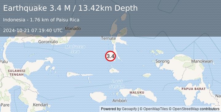 Earthquake Halmahera, Indonesia (3.4 M) (2024-10-21 07:19:40 UTC)