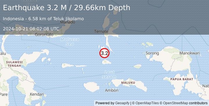 Earthquake Halmahera, Indonesia (3.2 M) (2024-10-21 08:02:08 UTC)