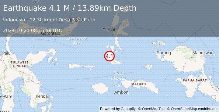 Earthquake Halmahera, Indonesia (4.1 M) (2024-10-21 08:15:58 UTC)