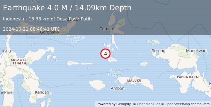 Earthquake Halmahera, Indonesia (4.0 M) (2024-10-21 08:46:41 UTC)