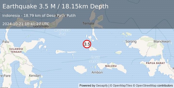 Earthquake Halmahera, Indonesia (3.5 M) (2024-10-21 10:41:27 UTC)