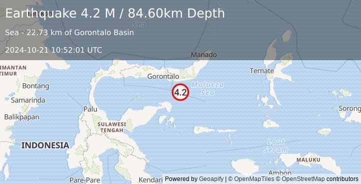 Earthquake Minahassa Peninsula, Sulawesi (4.2 M) (2024-10-21 10:52:01 UTC)