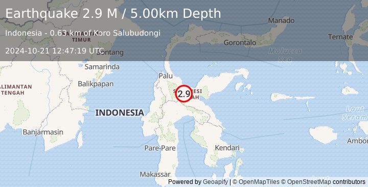 Earthquake Sulawesi, Indonesia (2.9 M) (2024-10-21 12:47:19 UTC)