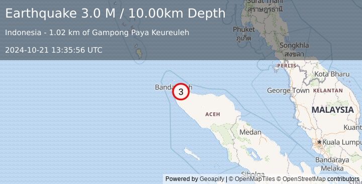 Earthquake Northern Sumatra, Indonesia (3.0 M) (2024-10-21 13:35:56 UTC)