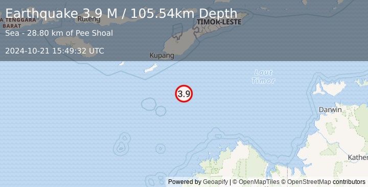 Earthquake South of Timor, Indonesia (3.9 M) (2024-10-21 15:49:32 UTC)