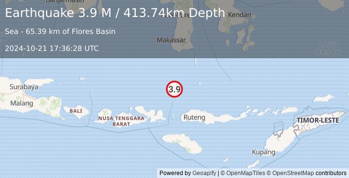 Earthquake Flores Sea (3.9 M) (2024-10-21 17:36:28 UTC)