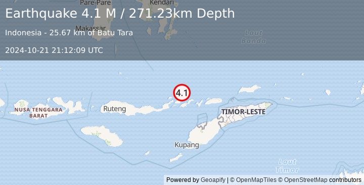 Earthquake Banda Sea (4.1 M) (2024-10-21 21:12:09 UTC)