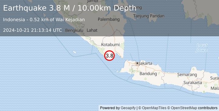 Earthquake Southern Sumatra, Indonesia (3.8 M) (2024-10-21 21:13:14 UTC)