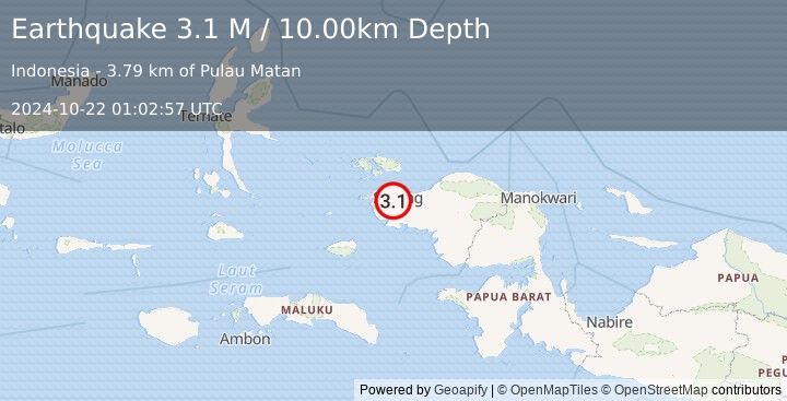 Earthquake West Papua Region, Indonesia (3.1 M) (2024-10-22 01:02:57 UTC)