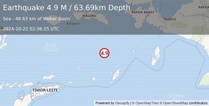 Earthquake Banda Sea (4.9 M) (2024-10-22 02:36:25 UTC)