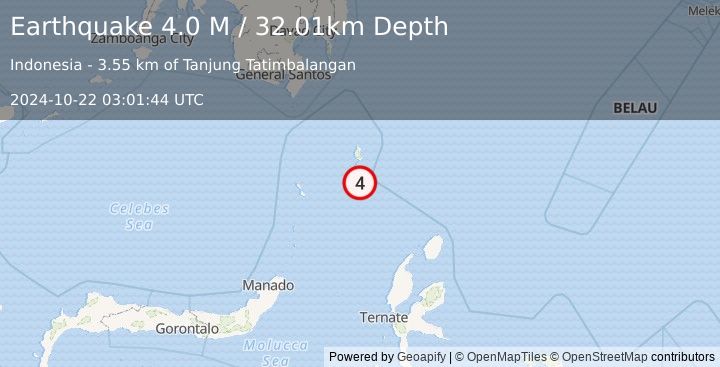 Earthquake Talaud Islands, Indonesia (4.0 M) (2024-10-22 03:01:44 UTC)