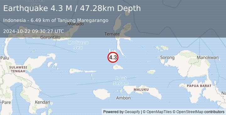 Earthquake Halmahera, Indonesia (4.3 M) (2024-10-22 09:30:27 UTC)