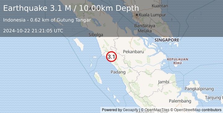 Earthquake Northern Sumatra, Indonesia (3.1 M) (2024-10-22 21:21:05 UTC)