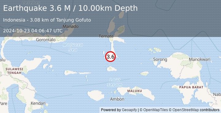 Earthquake Halmahera, Indonesia (3.6 M) (2024-10-23 04:06:47 UTC)