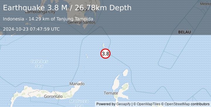 Earthquake Talaud Islands, Indonesia (3.8 M) (2024-10-23 07:47:59 UTC)