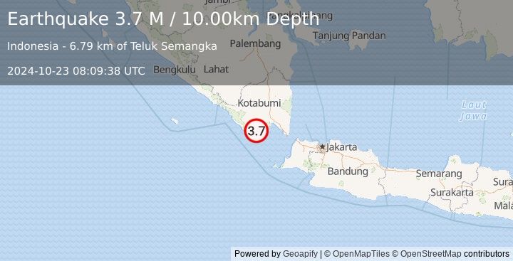 Earthquake Southern Sumatra, Indonesia (3.7 M) (2024-10-23 08:09:38 UTC)