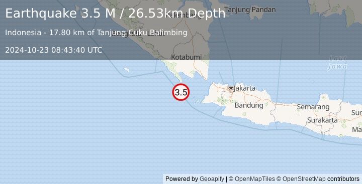 Earthquake Sunda Strait, Indonesia (3.5 M) (2024-10-23 08:43:40 UTC)