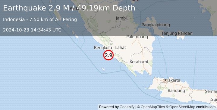 Earthquake Southern Sumatra, Indonesia (2.9 M) (2024-10-23 14:34:43 UTC)