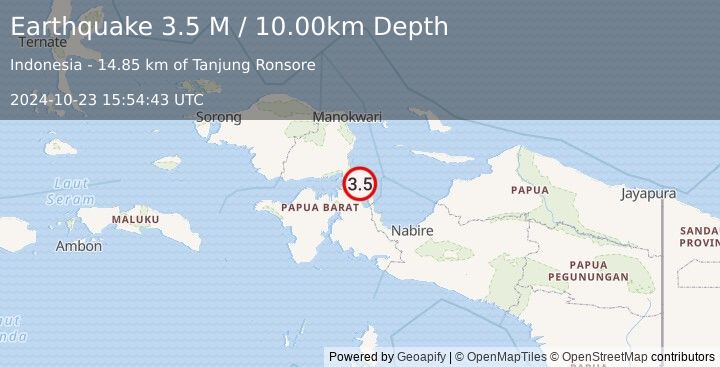 Earthquake West Papua Region, Indonesia (3.5 M) (2024-10-23 15:54:43 UTC)