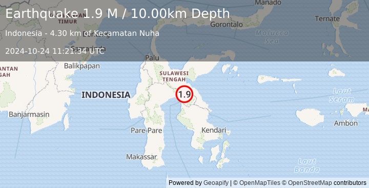 Earthquake Sulawesi, Indonesia (1.9 M) (2024-10-24 11:21:34 UTC)