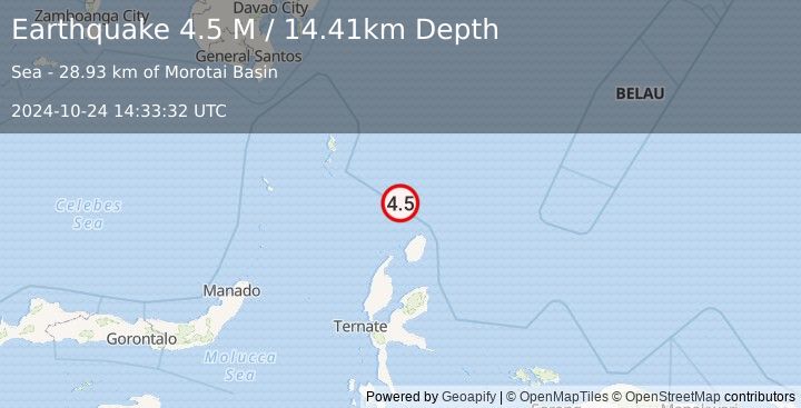 Earthquake North of Halmahera, Indonesia (4.5 M) (2024-10-24 14:33:32 UTC)