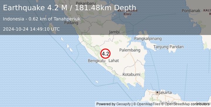 Earthquake Southern Sumatra, Indonesia (4.2 M) (2024-10-24 14:49:10 UTC)