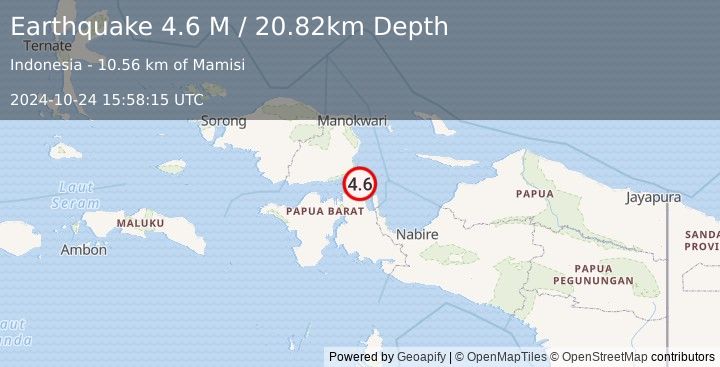 Earthquake West Papua Region, Indonesia (4.6 M) (2024-10-24 15:58:15 UTC)