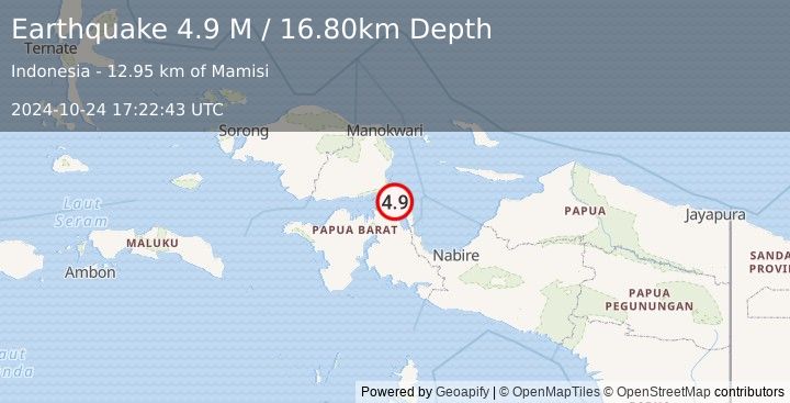 Earthquake West Papua Region, Indonesia (4.9 M) (2024-10-24 17:22:43 UTC)