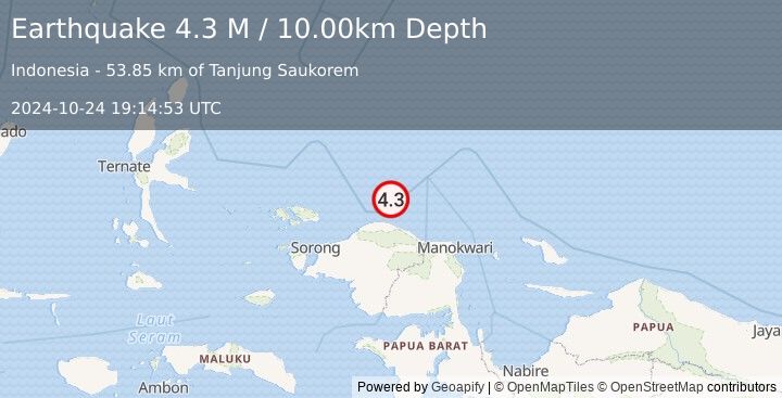 Earthquake West Papua Region, Indonesia (4.3 M) (2024-10-24 19:14:53 UTC)