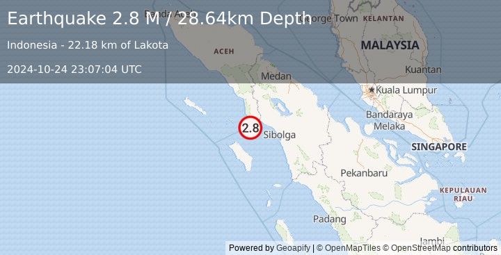 Earthquake Northern Sumatra, Indonesia (2.8 M) (2024-10-24 23:07:04 UTC)