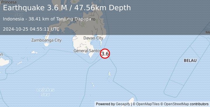 Earthquake Mindanao, Philippines (3.6 M) (2024-10-25 04:55:11 UTC)