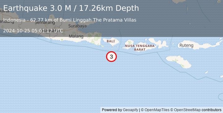 Earthquake South of Bali, Indonesia (3.0 M) (2024-10-25 05:01:17 UTC)