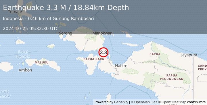 Earthquake West Papua Region, Indonesia (3.3 M) (2024-10-25 05:32:30 UTC)