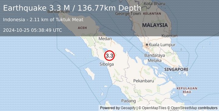 Earthquake Northern Sumatra, Indonesia (3.3 M) (2024-10-25 05:38:49 UTC)