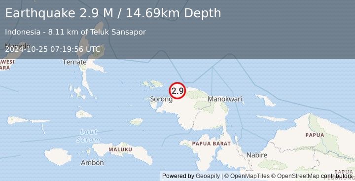 Earthquake West Papua Region, Indonesia (2.9 M) (2024-10-25 07:19:56 UTC)