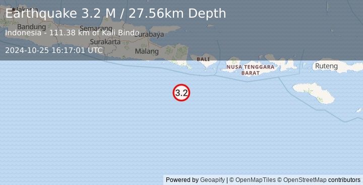 Earthquake South of Bali, Indonesia (3.2 M) (2024-10-25 16:17:01 UTC)