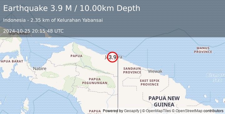 Earthquake Near North Coast of West Papua (3.9 M) (2024-10-25 20:15:48 UTC)