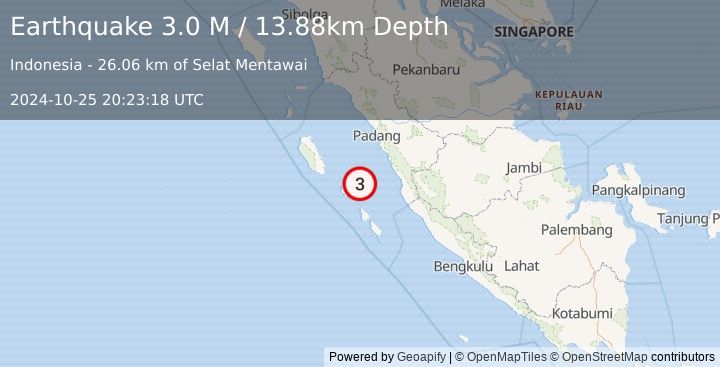 Earthquake Southern Sumatra, Indonesia (3.0 M) (2024-10-25 20:23:18 UTC)