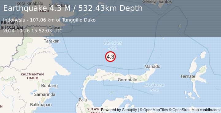 Earthquake Celebes Sea (4.3 M) (2024-10-26 15:52:03 UTC)