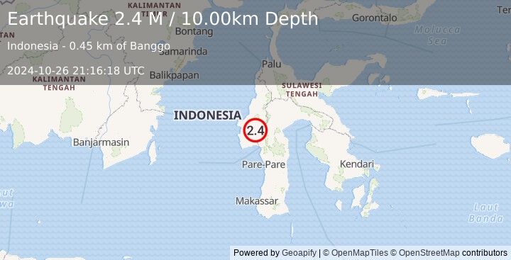 Earthquake Sulawesi, Indonesia (2.4 M) (2024-10-26 21:16:18 UTC)