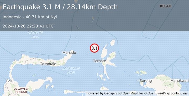 Earthquake Northern Molucca Sea (3.1 M) (2024-10-26 22:23:41 UTC)