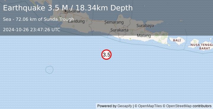 Earthquake South of Java, Indonesia (3.5 M) (2024-10-26 23:47:26 UTC)