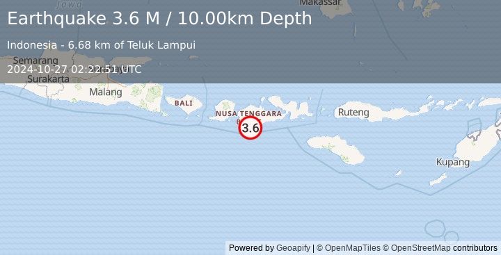 Earthquake Sumbawa Region, Indonesia (3.6 M) (2024-10-27 02:22:51 UTC)